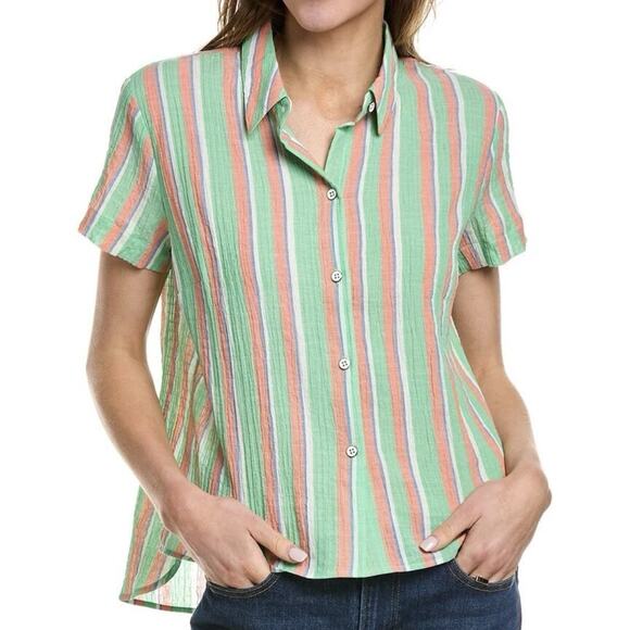 Cabi Women's Crinkled Gauze Linen-Blend Striped Camp Shirt sz Large Style 6201 - Picture 10 of 10